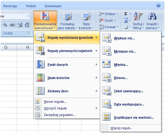 Formatowanie warunkowe