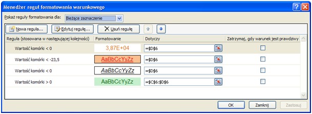 Formatowanie warunkowe