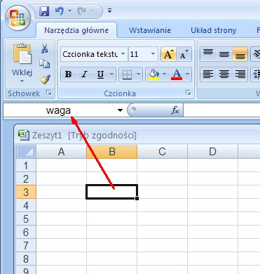 nadawanie nazwy komórkom excela