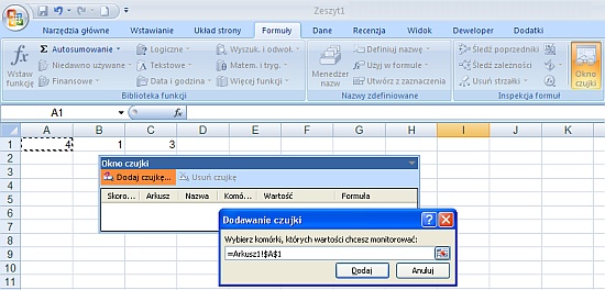 Excel -okno czujki